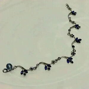 Claire’s Pretty Navy and Blue Crystals in Silver Tone Branch Flowers Bracelet